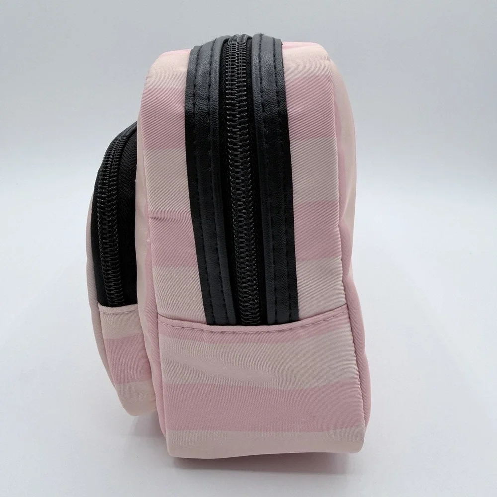 Victoria's Secret Pink Stripe Cosmetic Makeup Travel Organizer Dual Zip Bag NWT